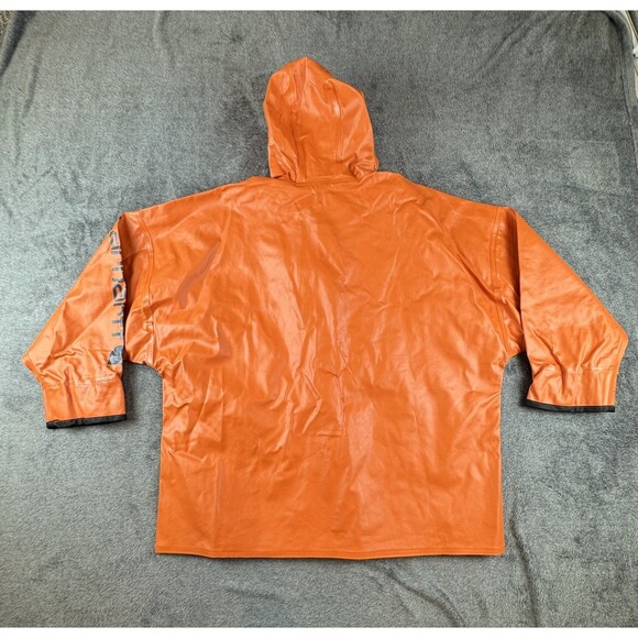 Carhartt Hooded Rain Jacket Mens XL Orange Waterproof PVC Windbreaker Workwear - Picture 12 of 12
